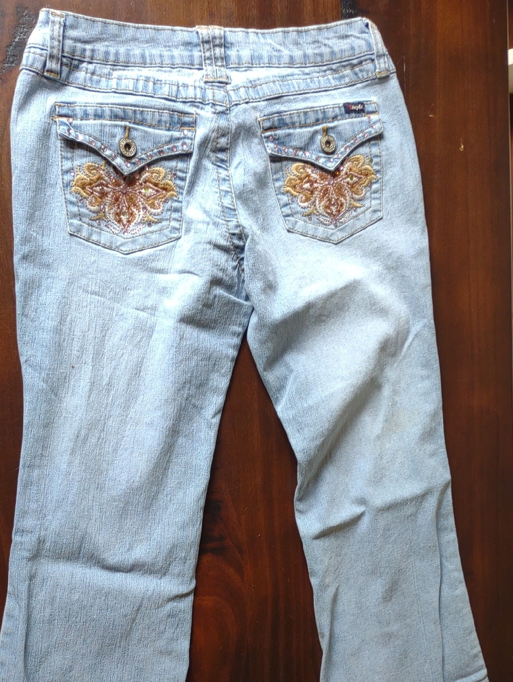 Angels Light Blue Bootcut Jeans with Gold Embroidered Pockets
